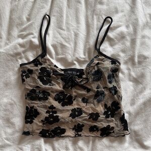 Black Floral Mesh Women's Top